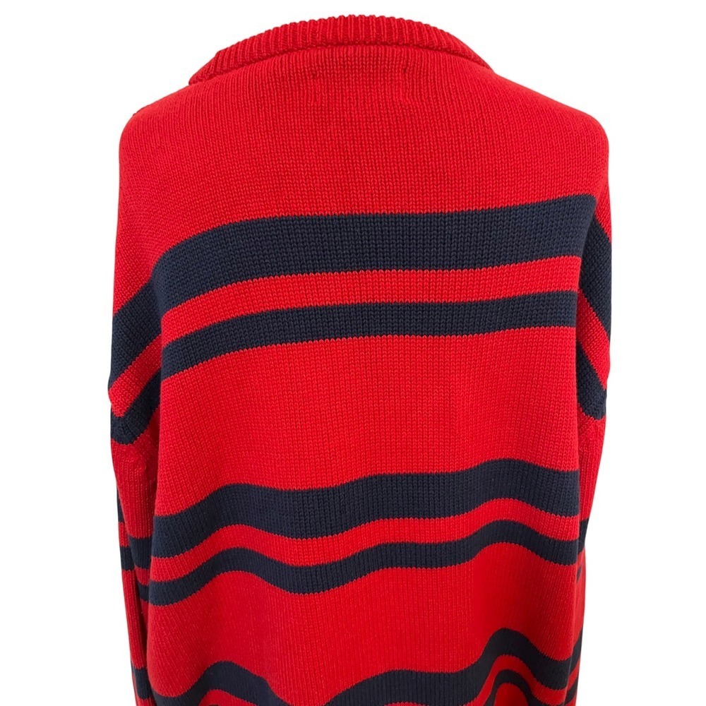 Chaps Mens Sweater XL Striped Crew Neck Red Blue Pullover Knitwear Casual - Picture 9 of 12